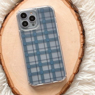 Blue Plaid Clear Phone Case For Sierra Blue iPhone 13 12 Mini 11 Pro Max XR 7 8 Plus SE 2020 Galaxy S20 Fe S21 Ultra With Aesthetic Design Feat